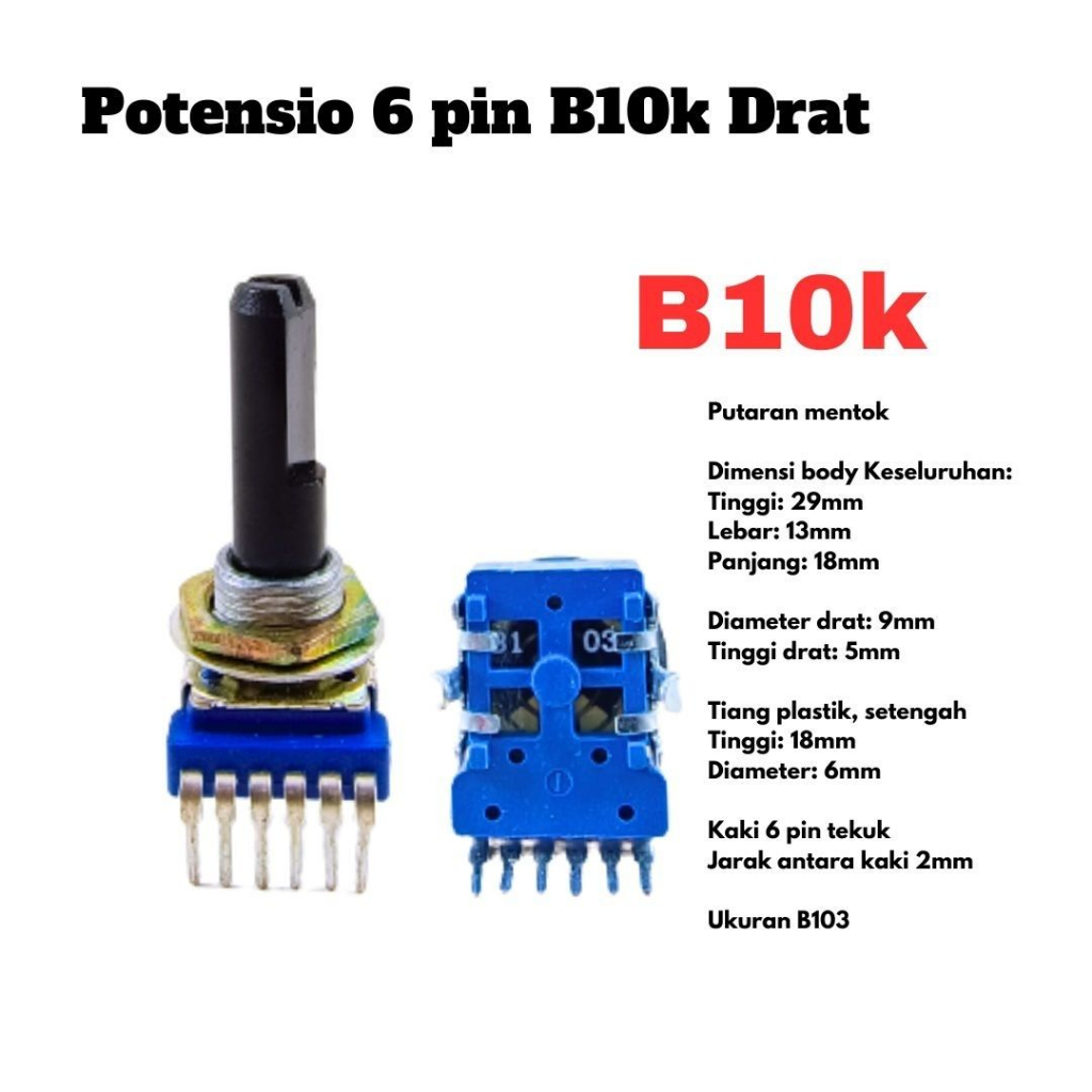 Potensio 6 pin B10k Drat Stereo Kaki 6 Tekuk Volume Mixer 103