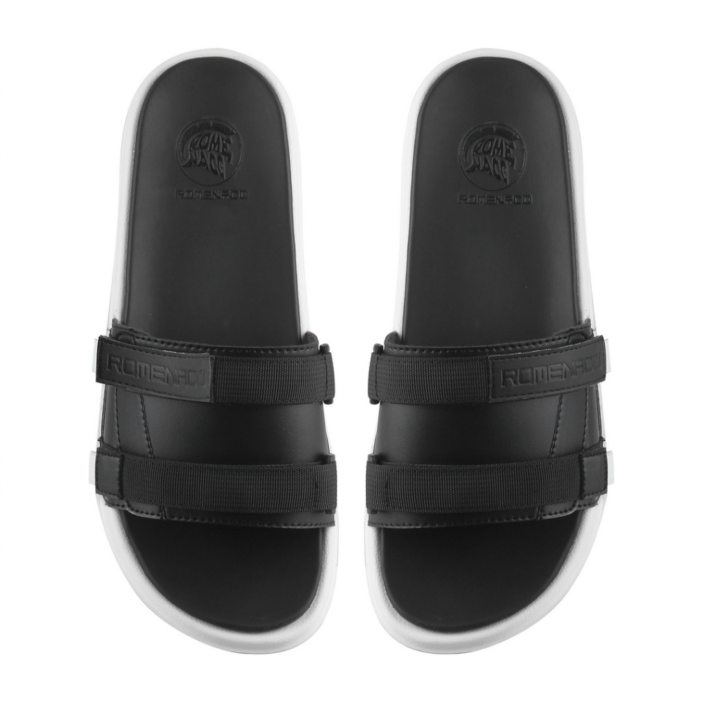 ROMENACO R32D Sandal Casual Pria Wanita  Sandal Slide slip ringan Black White