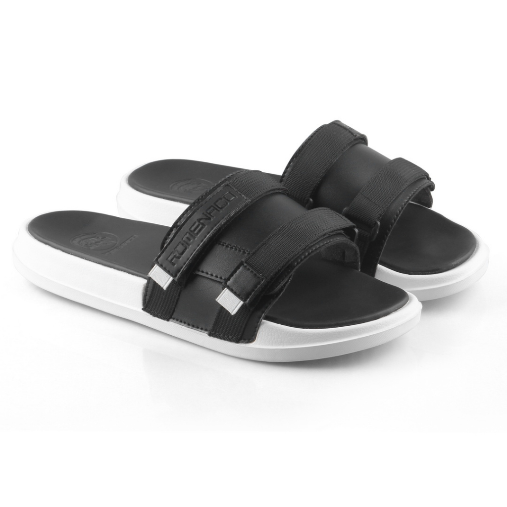 ROMENACO R32D Sandal Casual Pria Wanita  Sandal Slide slip ringan Black White