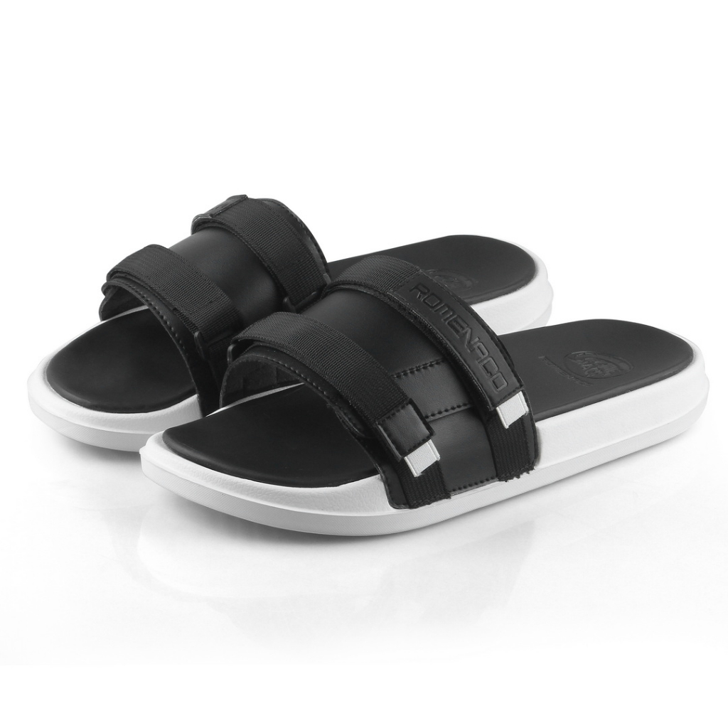 ROMENACO R32D Sandal Casual Pria Wanita  Sandal Slide slip ringan Black White