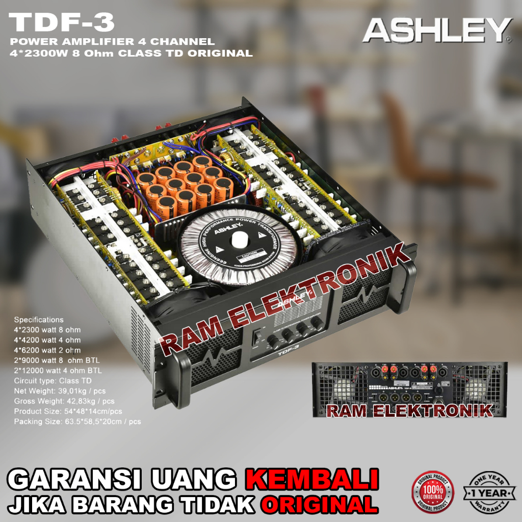 Power Amplifier ASHLEY TDF3 / TDF-3 Class TD 4 Channel Original