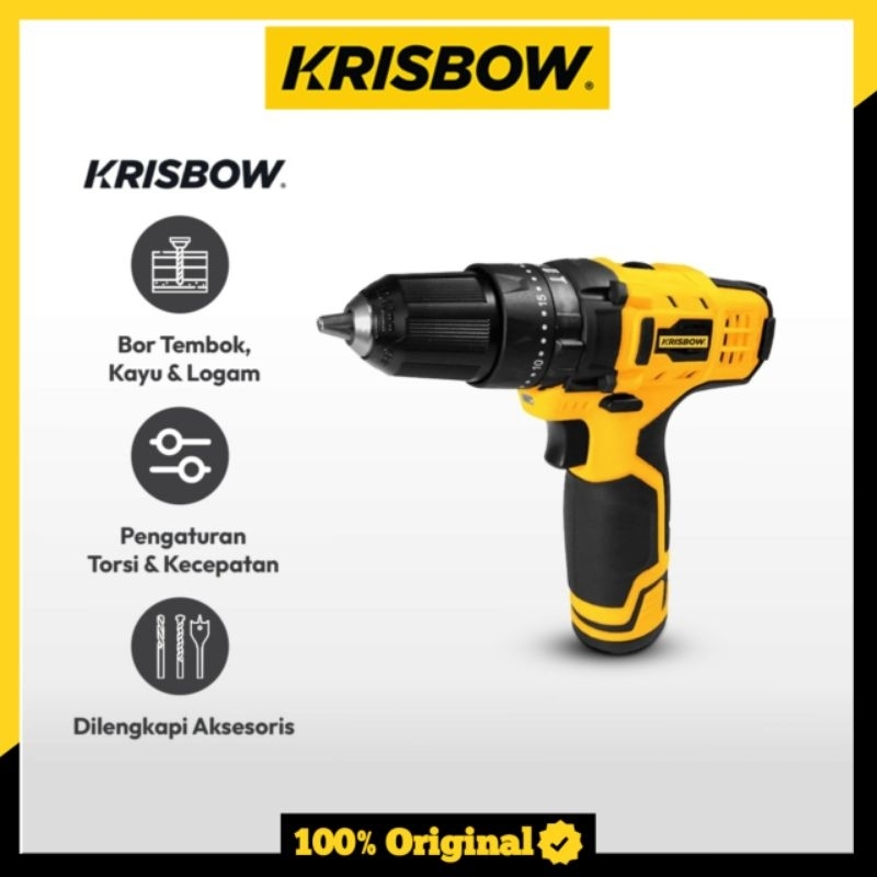 Krisbow Bor Listrik Tanpa Kabel 10 Mm 12v