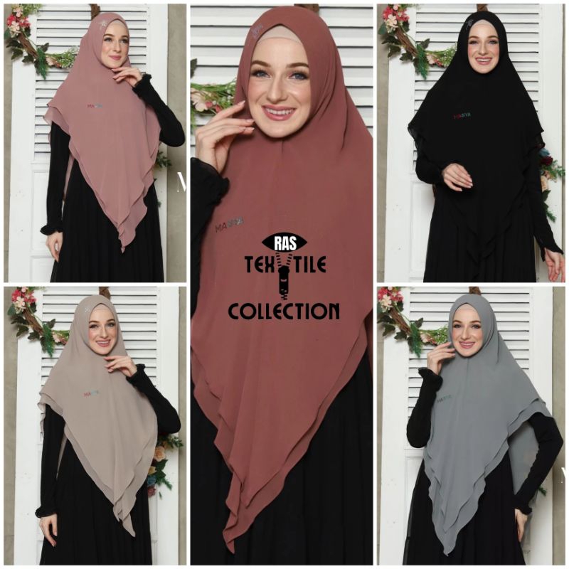 Jilbab Hijab Khimar Kerudung Swarovski Syari Ceruty Ceruti Babydoll 2 Layer Putih - cool grey- jet b