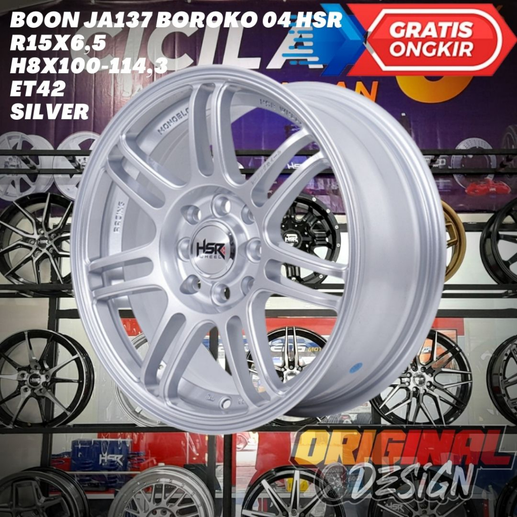 Velg Mobil Ring 15 HSR BOON R15 Lobang Baut 4 Lebar 6,5 ET42 SILVER