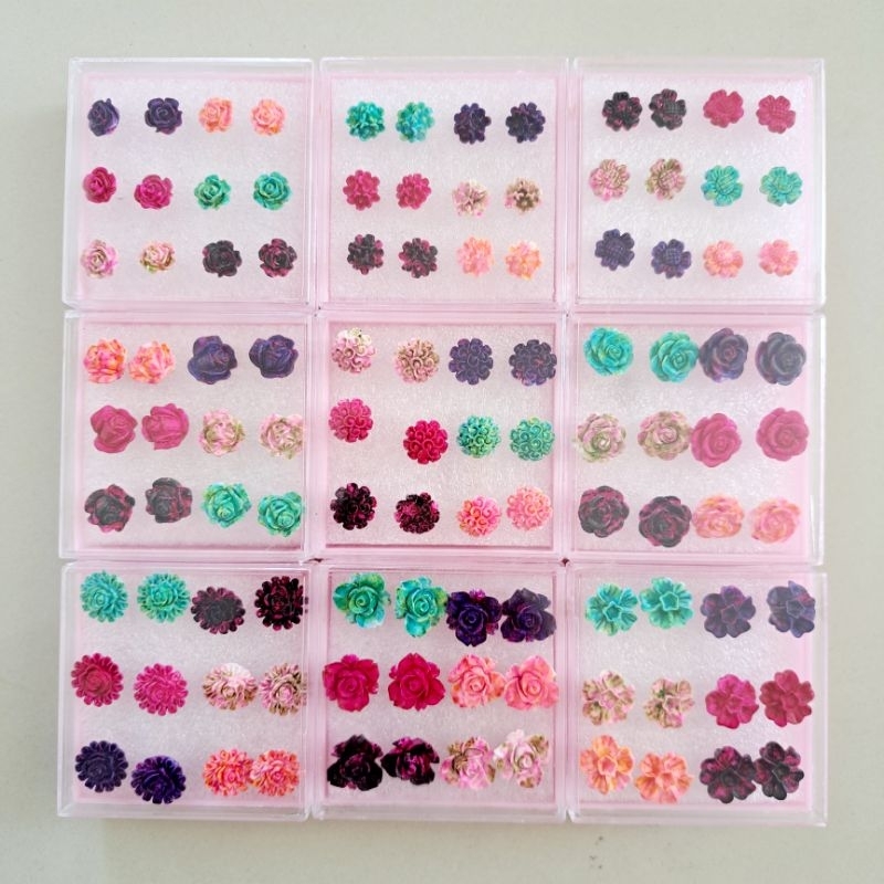 Anting Mawar / Bunga Plastik Tusuk Harga Per Box Mika JNY Grosir