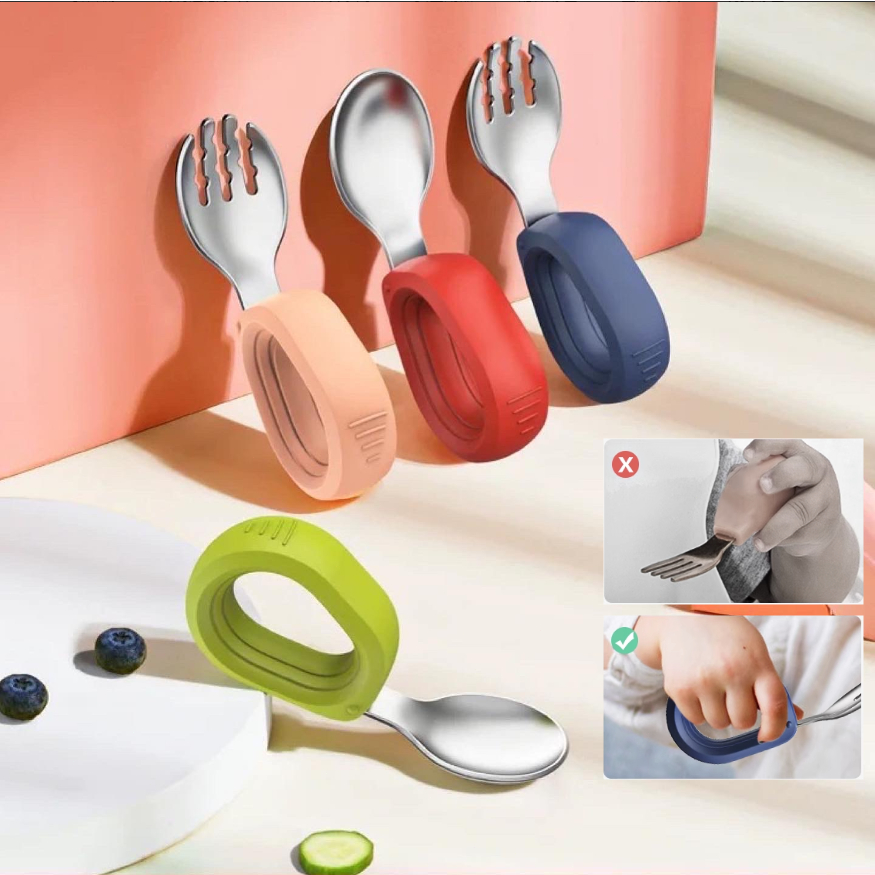 Training Spoons Stainless Steel Children'S Spoons SUS316 Baby Feeding Learning Spoons Children'S Cut