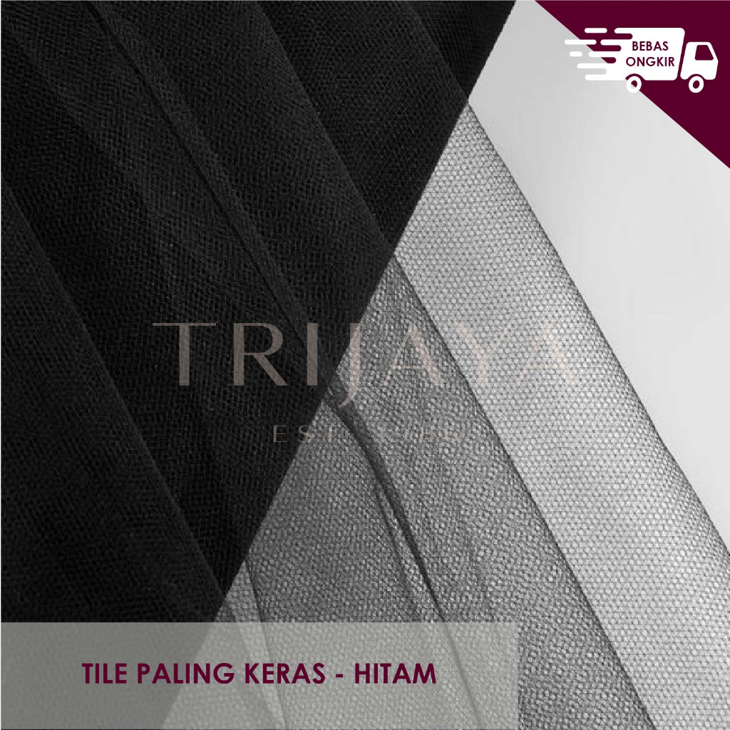 Kain Tile Keras Tile Kaku Tile Kasar Tulle Hard Mesh Polos - Hitam (Per Meter) - Trijaya