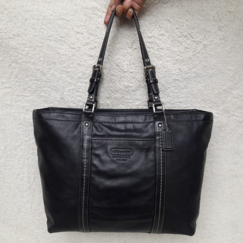 Tas Coach Shoulder Bag Hitam Kulit Asli