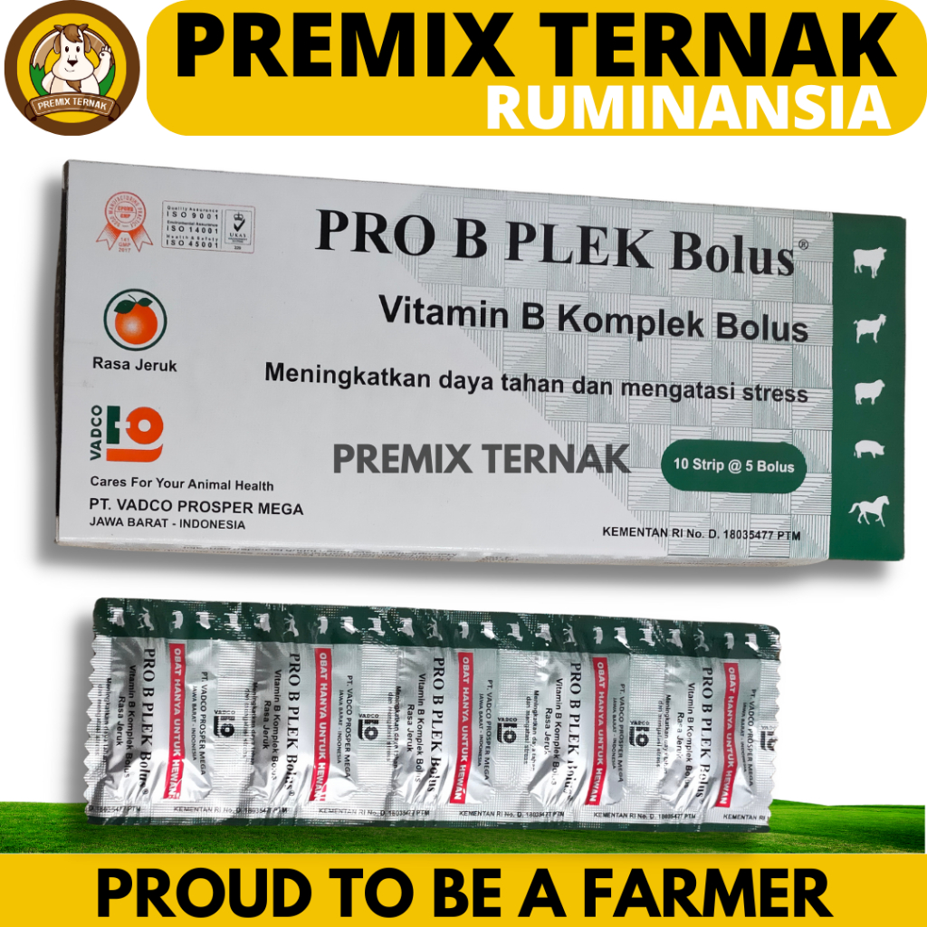 PRO B PLEK BOLUS 1 DUS (50 BOLUS) VADCO - Vitamin B kompleks Hewan Bolus RASA JERUK Sapi Domba Babi