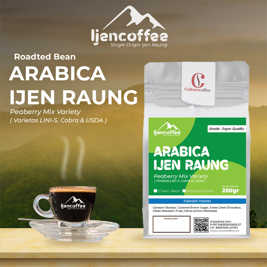 

lanang peaberry arabica 250gr bubuk halus fullwash proses Grade A - Ijen Coffee