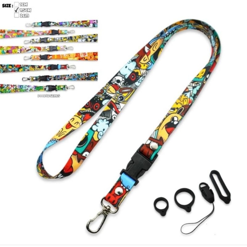 

Lanyard Premium Doodle lebar 1,5cm free 3 karet