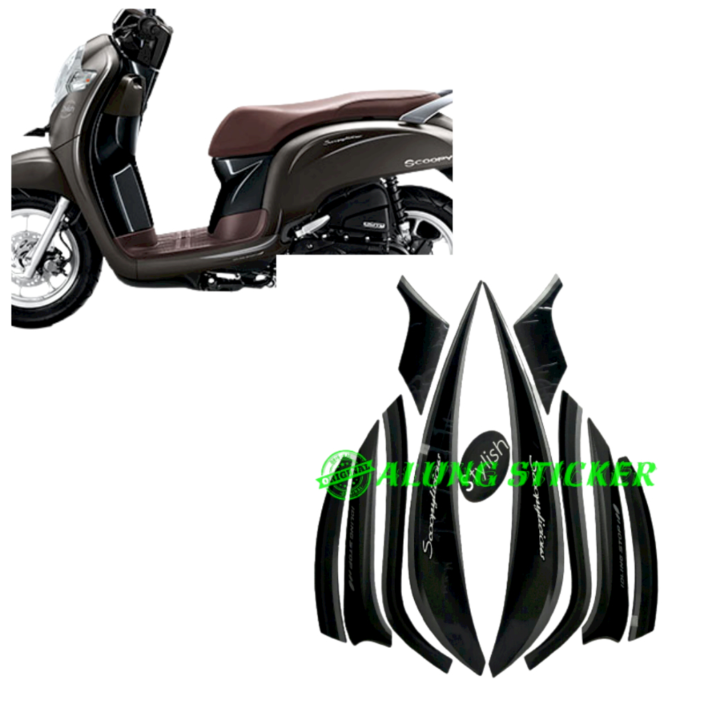 STIKER STRIPING LIS LES BODY MOTOR SCOOPY STYLISH 2018 MATTE BROWN