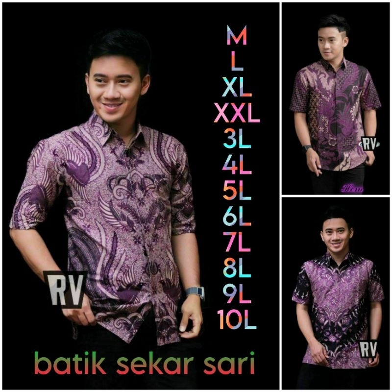 baju batik pria ukuran jumbo warna ungu batiksekarsari