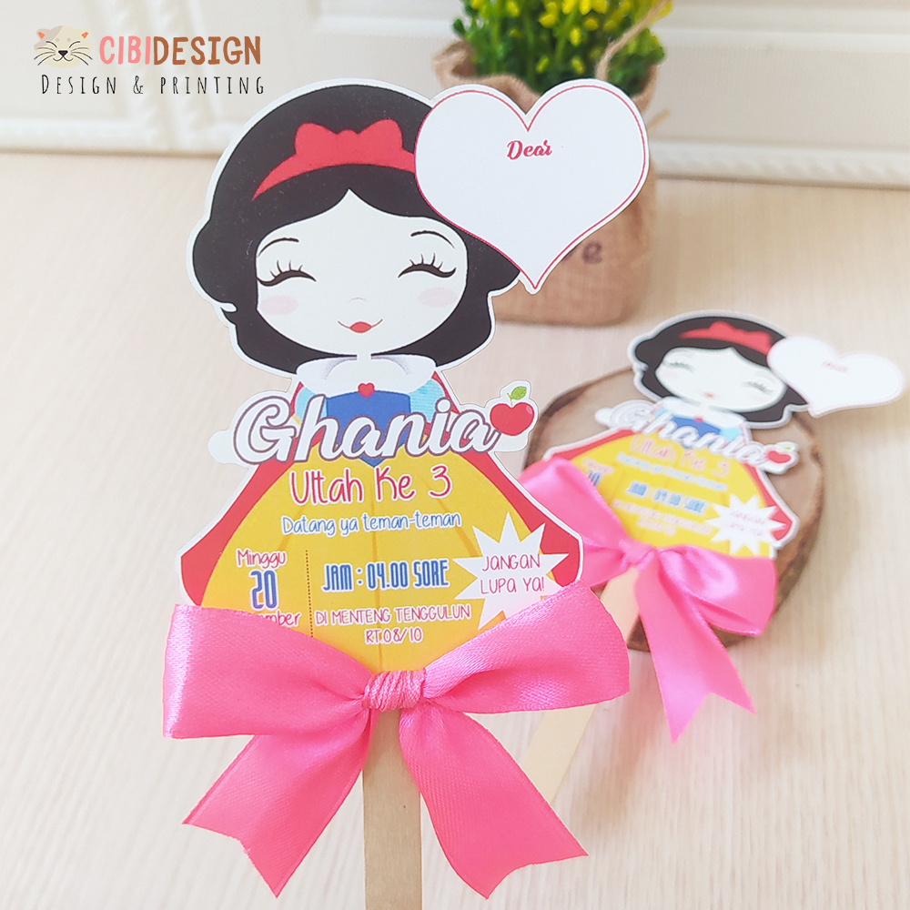 Undangan Ulang Tahun / ultah custom lucu unik Loly / Stik Eskrim Karakter Snow white
