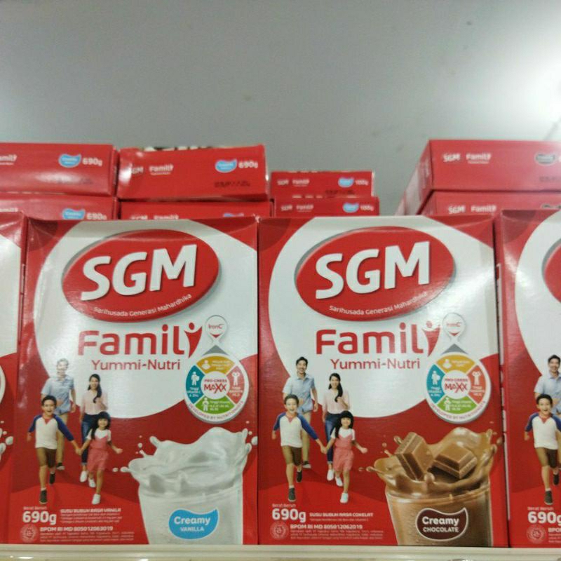 

SGM Family yummy nutri cokelat/vanila 690gr Gratis tas serut dan buku gambar