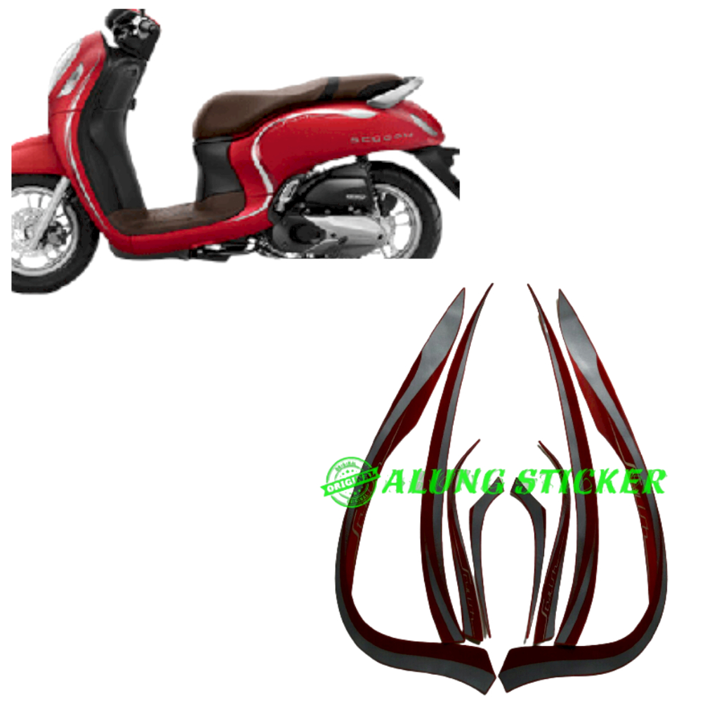 STIKER STRIPING LIS LES BODY MOTOR SCOOPY STYLISH 2021 MERAH DOFF