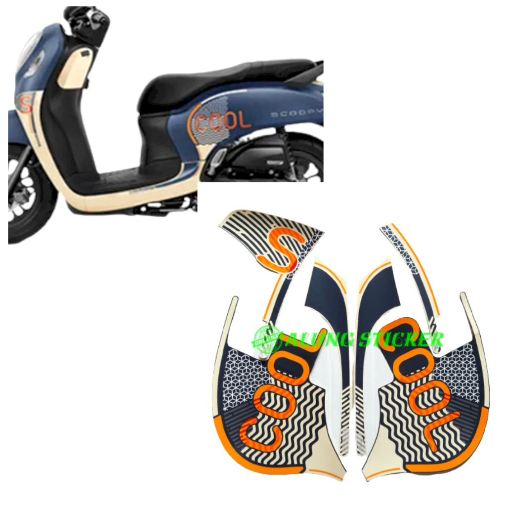 STIKER STRIPING LIS LES BODY MOTOR SCOOPY FASHION 2021 BIRU-CREAM