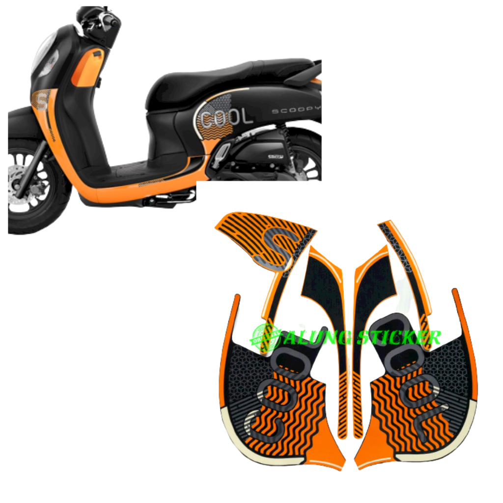 STIKER STRIPING LIS LES BODY MOTOR SCOOPY FASHION 2021 HITAM-ORANGE