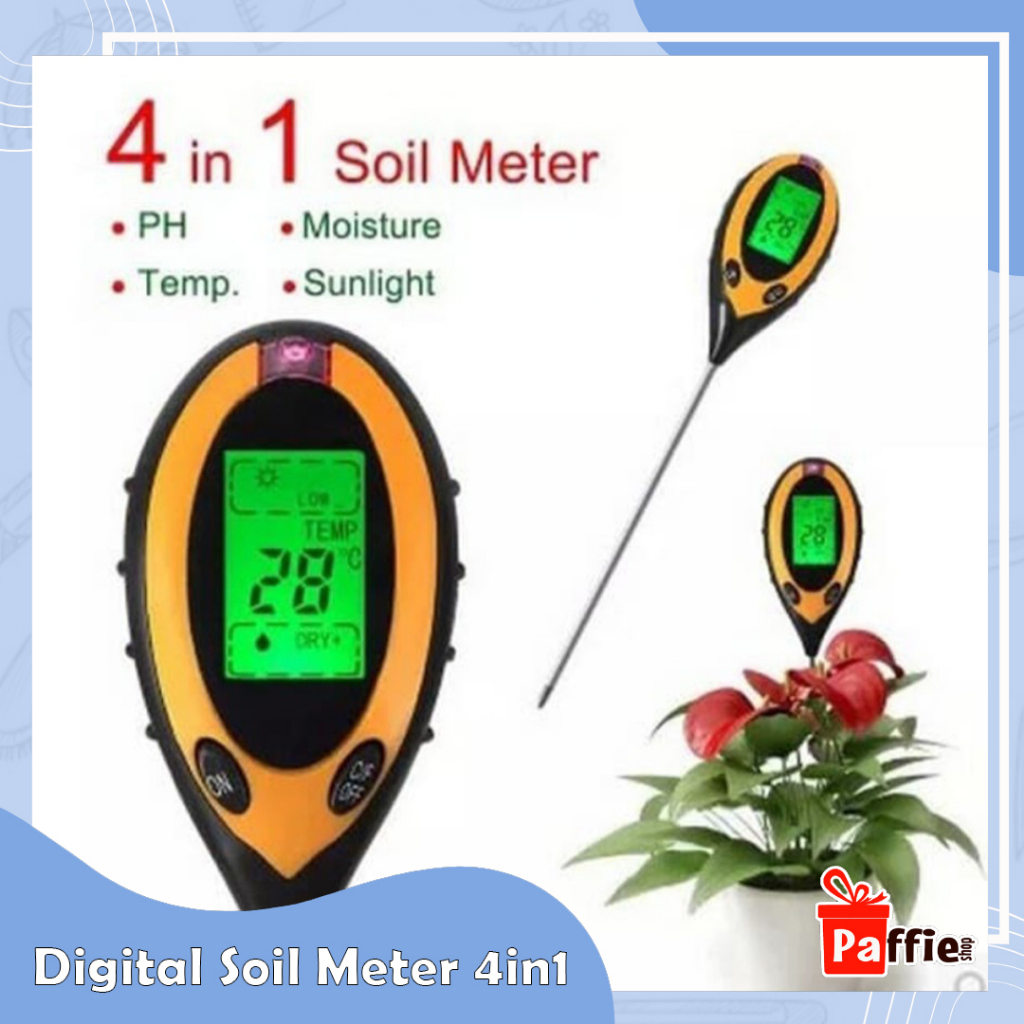 Digital soil meter tester ph tanah 4 in 1 survey garden tanaman peralatan berkebun taman serbaguna