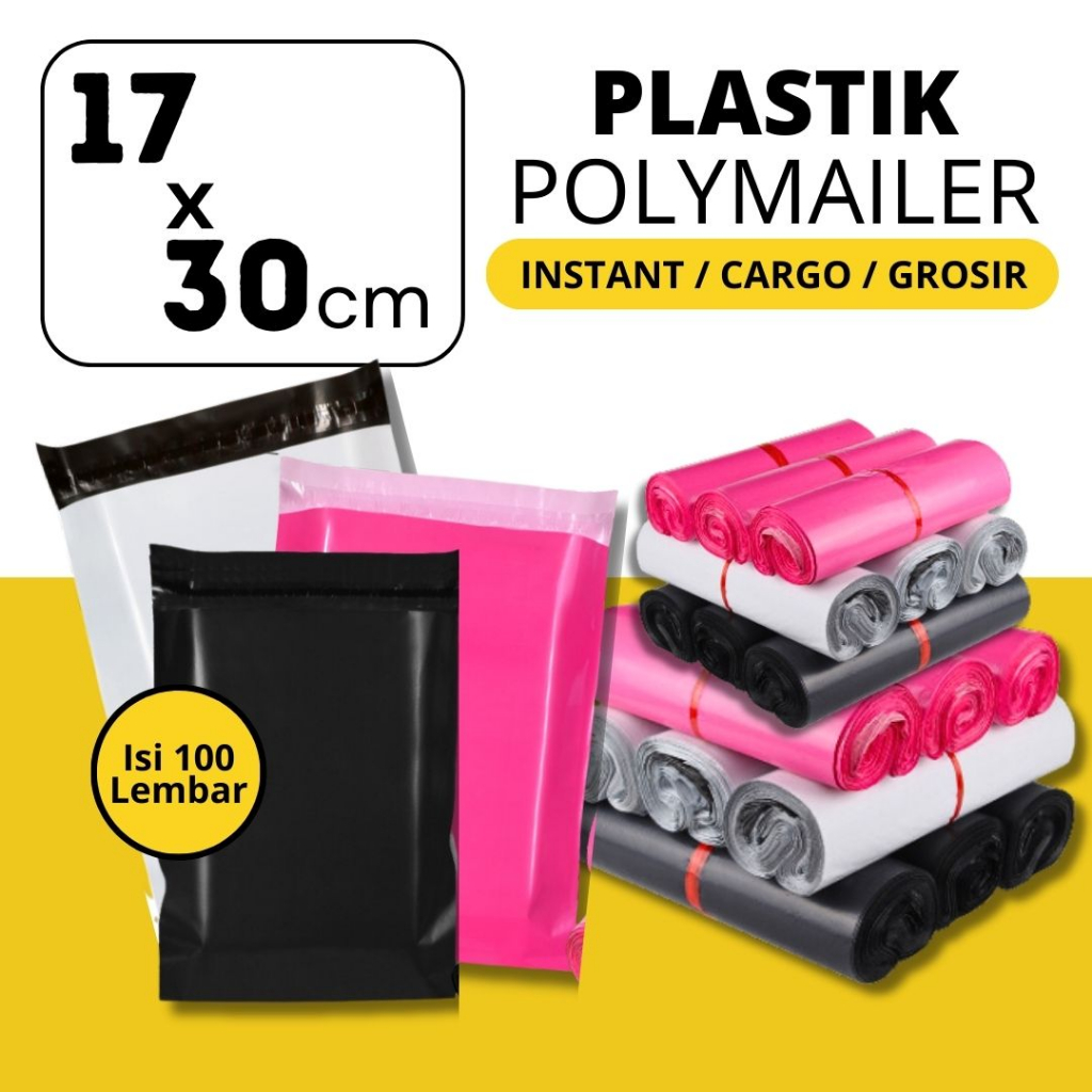 

17x30 [100 lembar] POLYMAILER PLASTIK ONLINE SHOP + LEM TEBAL (GROSIR)