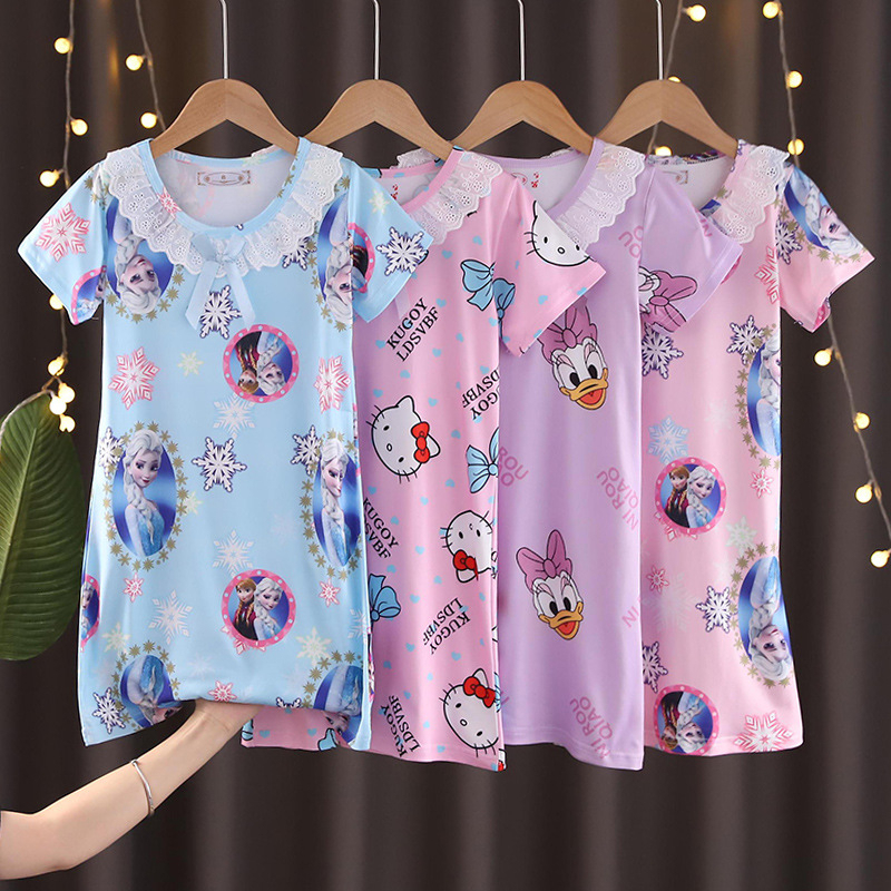 CHAVA | BT1357 Baju Tidur Daster Anak Perempuan Lengan Pendek Motif Kartun Lucu Import