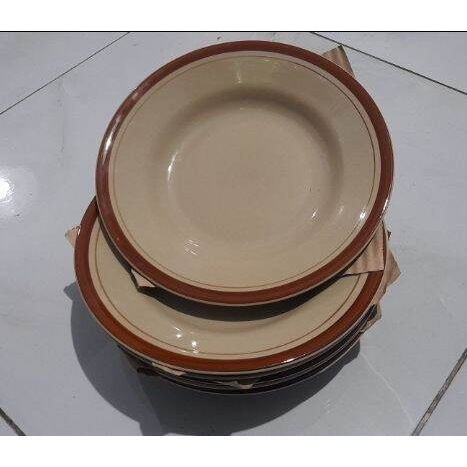 Piring Keramik Coklat Lucky Point NO 9 GARIS Coklat