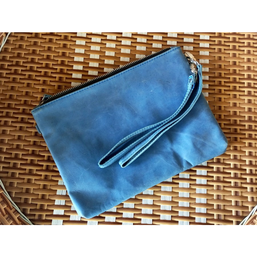 Tas Clutch Kulit Asli Sapi Warna Biru -Tas Kulit Wanita-