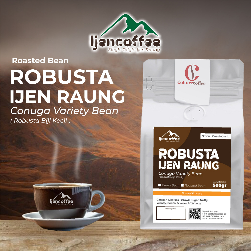 

biji kopi robusta conuga kecil 500gr bubuk halus / kopi arabica conuga kecil bubuk halus proses Grade A - Ijen Coffee