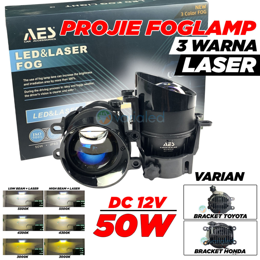 Foglamp biled AES Q8 Pro laser 3 warna 50W hi low led projector 3 inch jauh dekat putih kuning putih