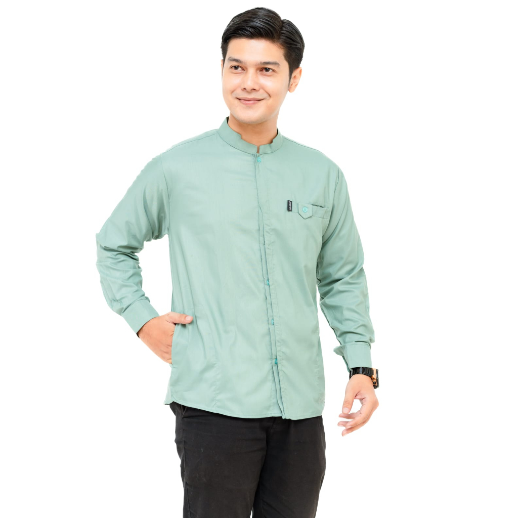 Baju Koko Pria Dewasa Lengan Panjang Albino Warna Sage