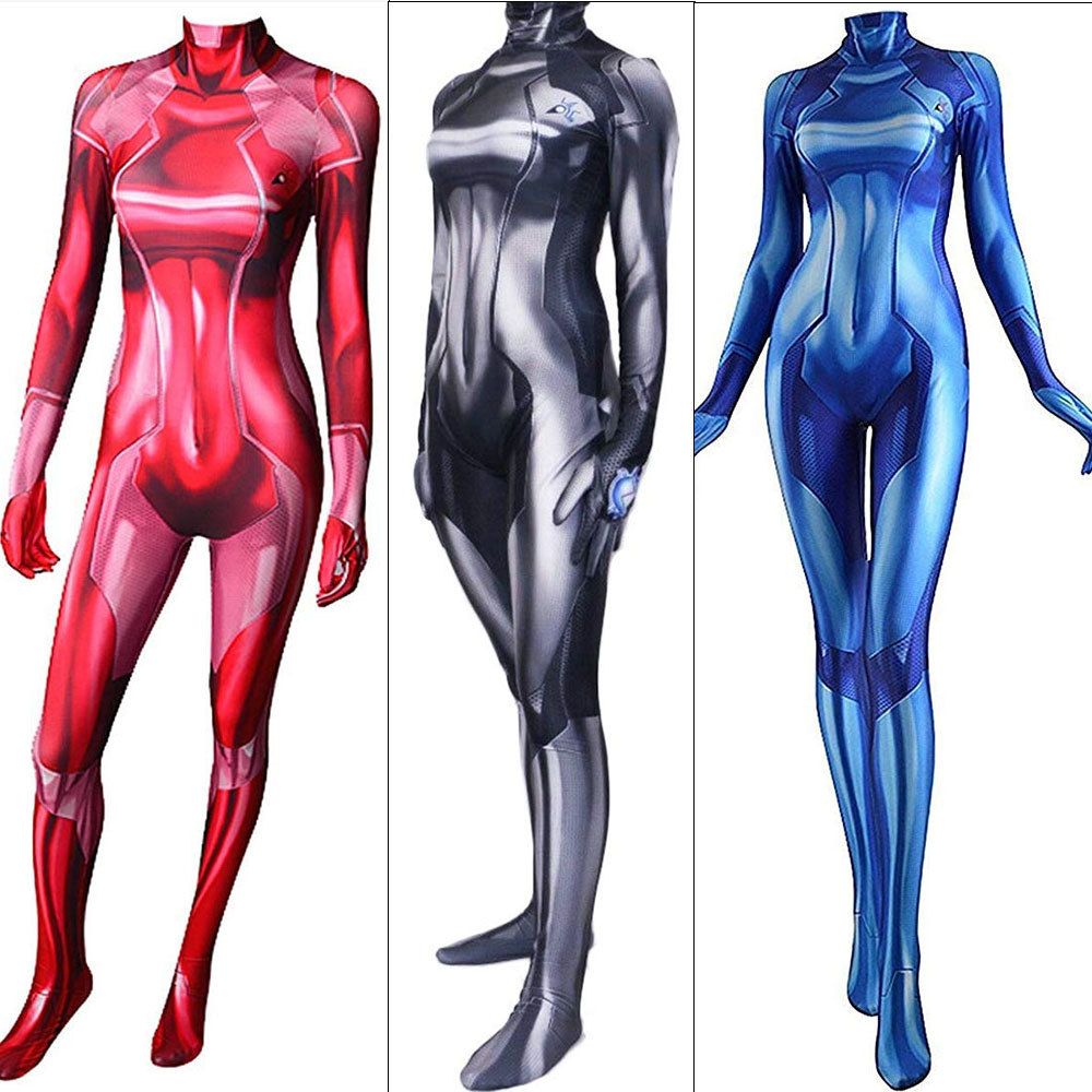 Halloween Samus Aran Cosplay Costume one-piece Jumpsuit Adults Kids Theme Party Samus Zero Aran Role