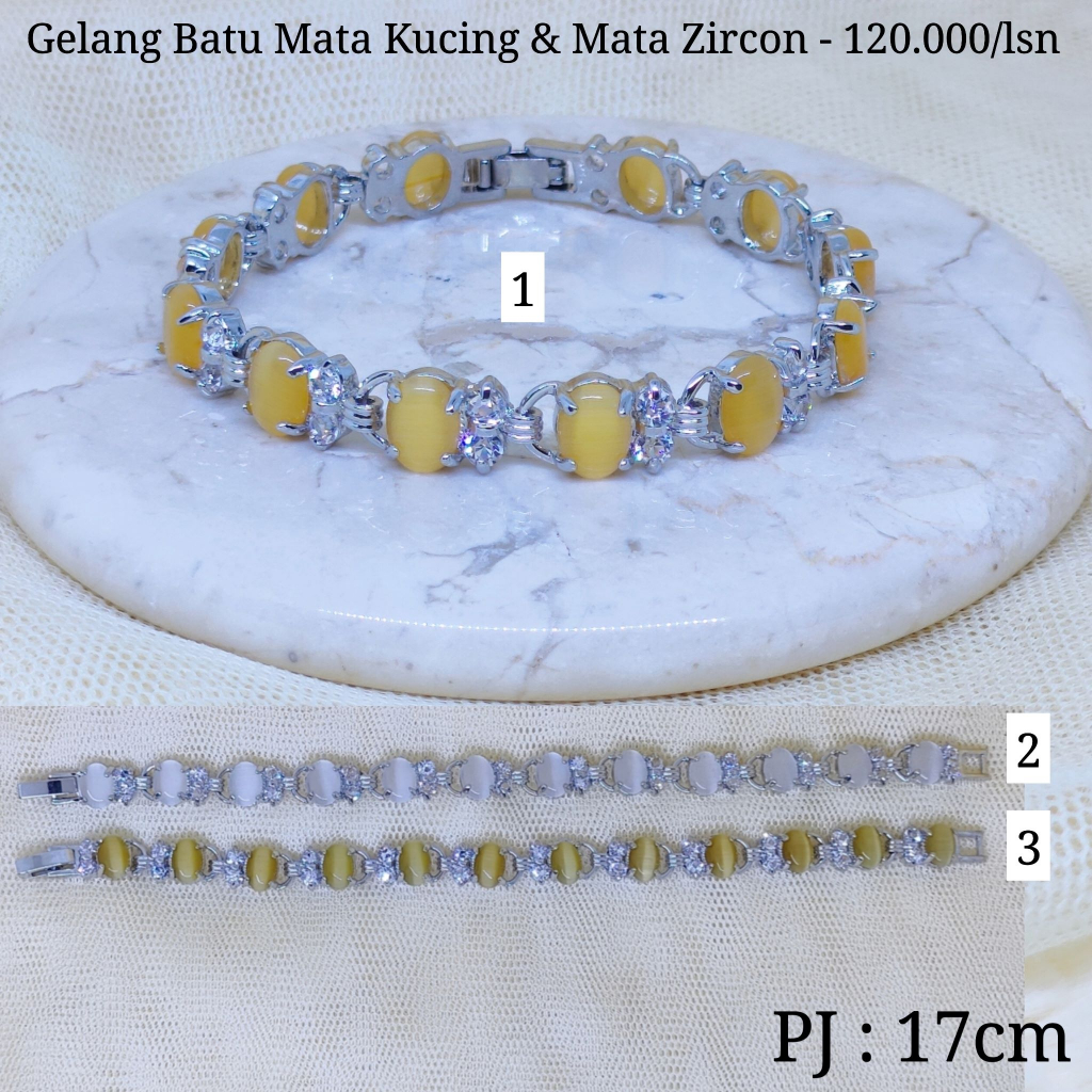 Gelang Lilit Batu Mata Kucing & Mata Zircon GELANG BATU/ BATU ALAM NATURAL/ PRIA WANITA/ BATU ALAM A