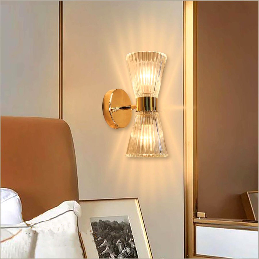 Lampu hias dinding MODERN MINIMALIS GOLD 2 arah atas bawah kaca tebal minimalis elegan lighting livi