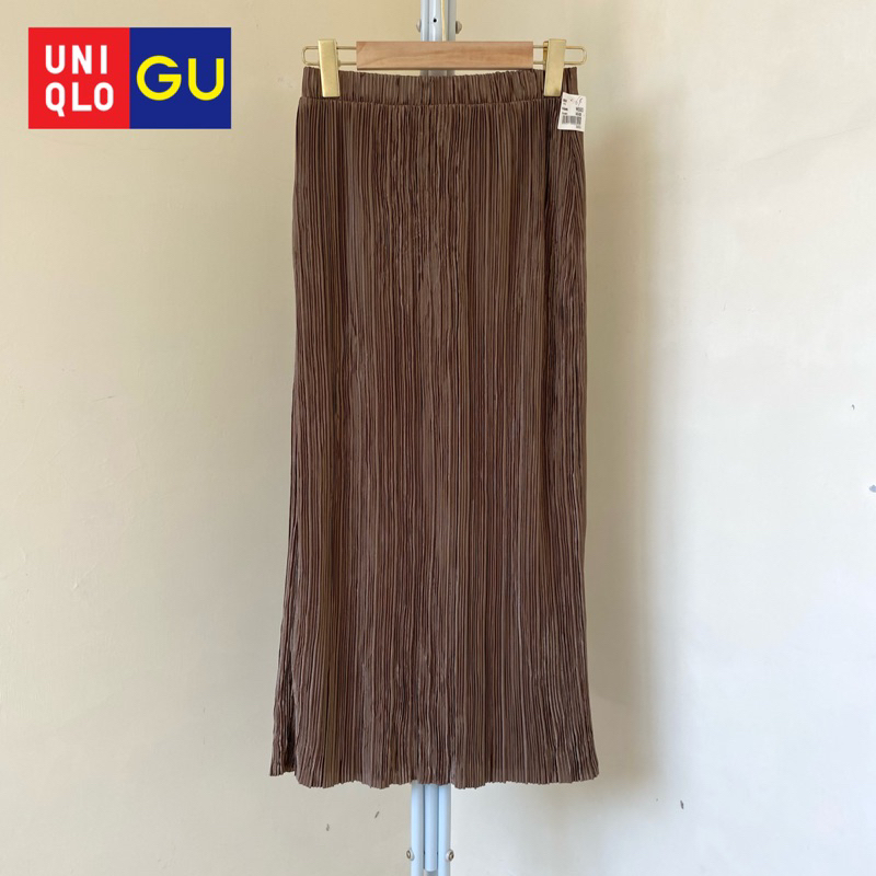 Rok Plisket Pleated Skirt Satin Bronze GU Uniqlo