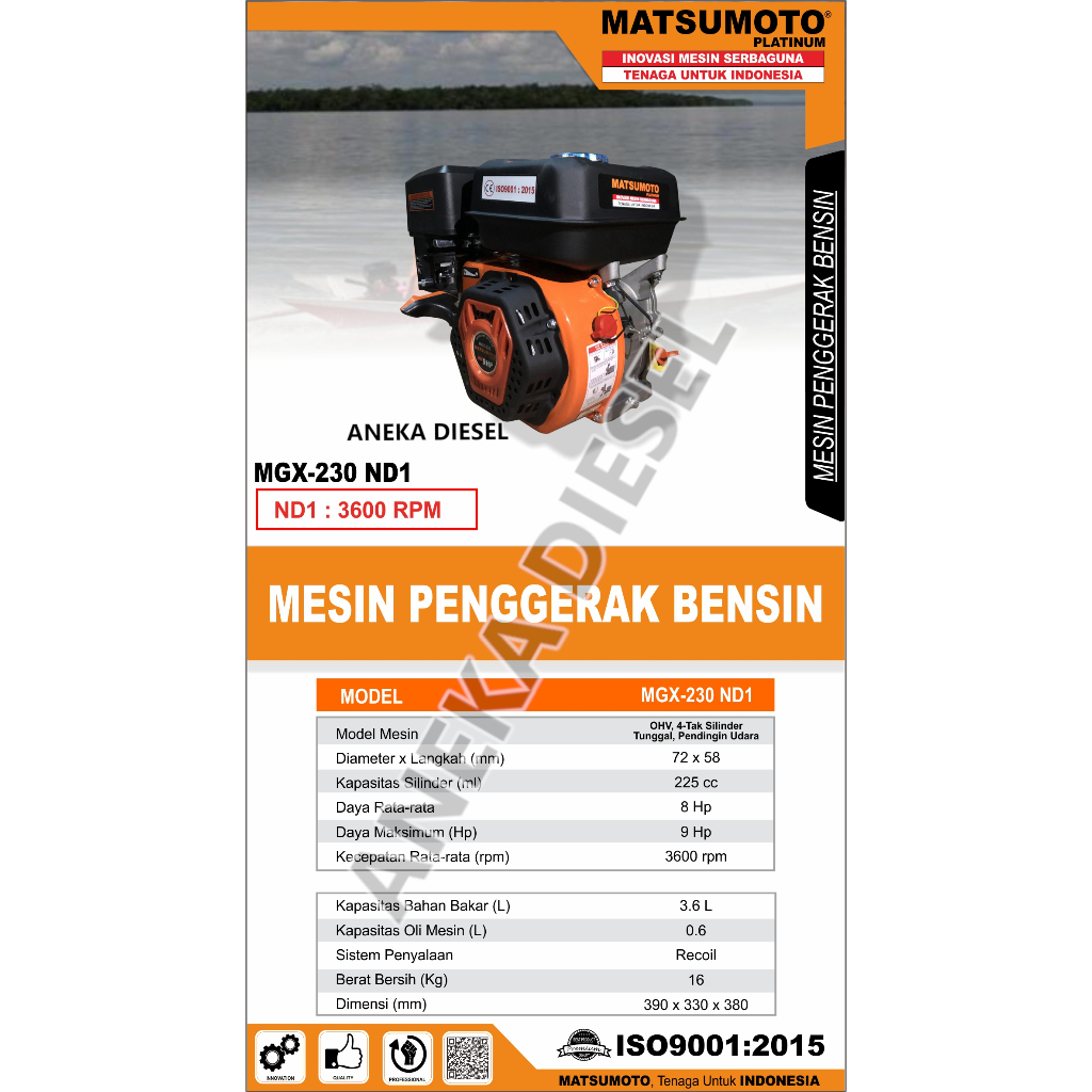 Engine Penggerak 8,5Hp MGX 230ND1 MATSUMOTO / Mesin Serba Guna Bensin 8,5Hp MGX 230ND1 MATSUMOTO - E