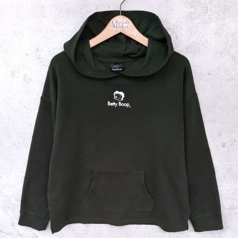 Betty Boop x Strange Heaven Hoodie Warna Ijo botol Size L sweater kartun vintage