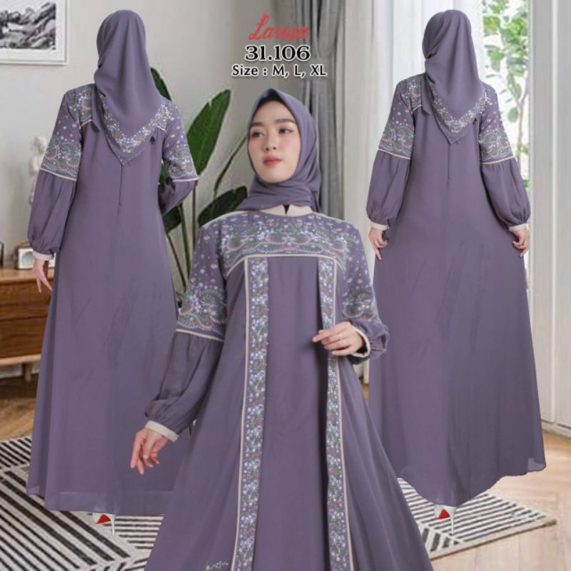 SET GAMIS LAROSA 37.107 Bordir ORIGINAL  /  GAMIS ABAYA LAROSA ORI SET HIJAB  /  GAMIS MUSLIM LAROSA