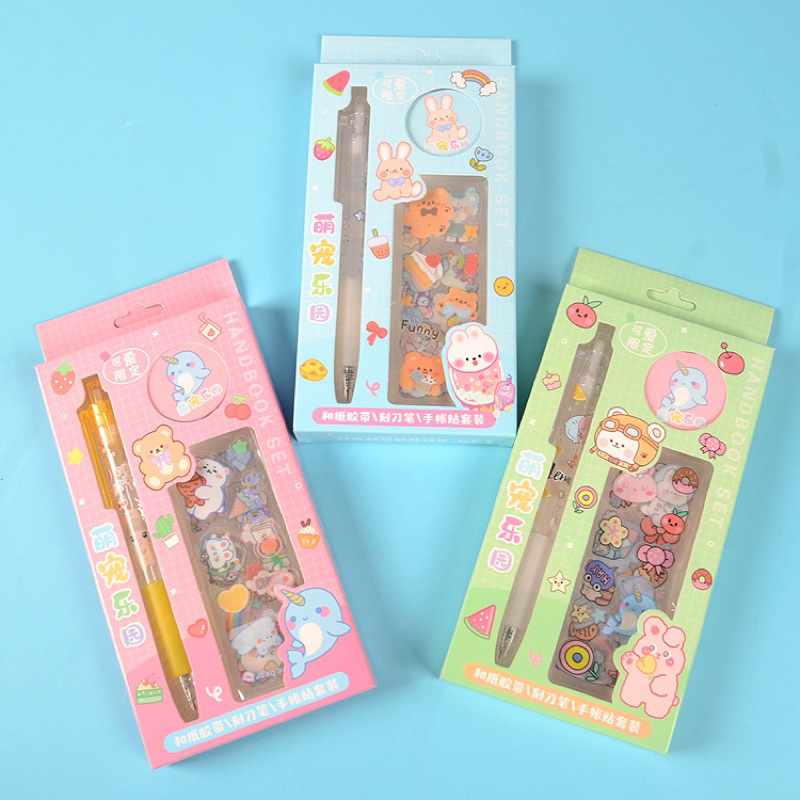

(ISI 5) PAKET JOURNALLING STICKER BOLPEN CUTTER