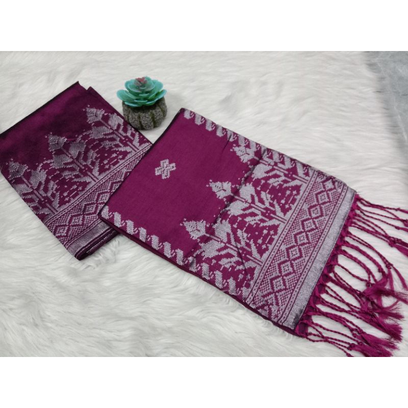 songket silungkang warna pink ungu tua