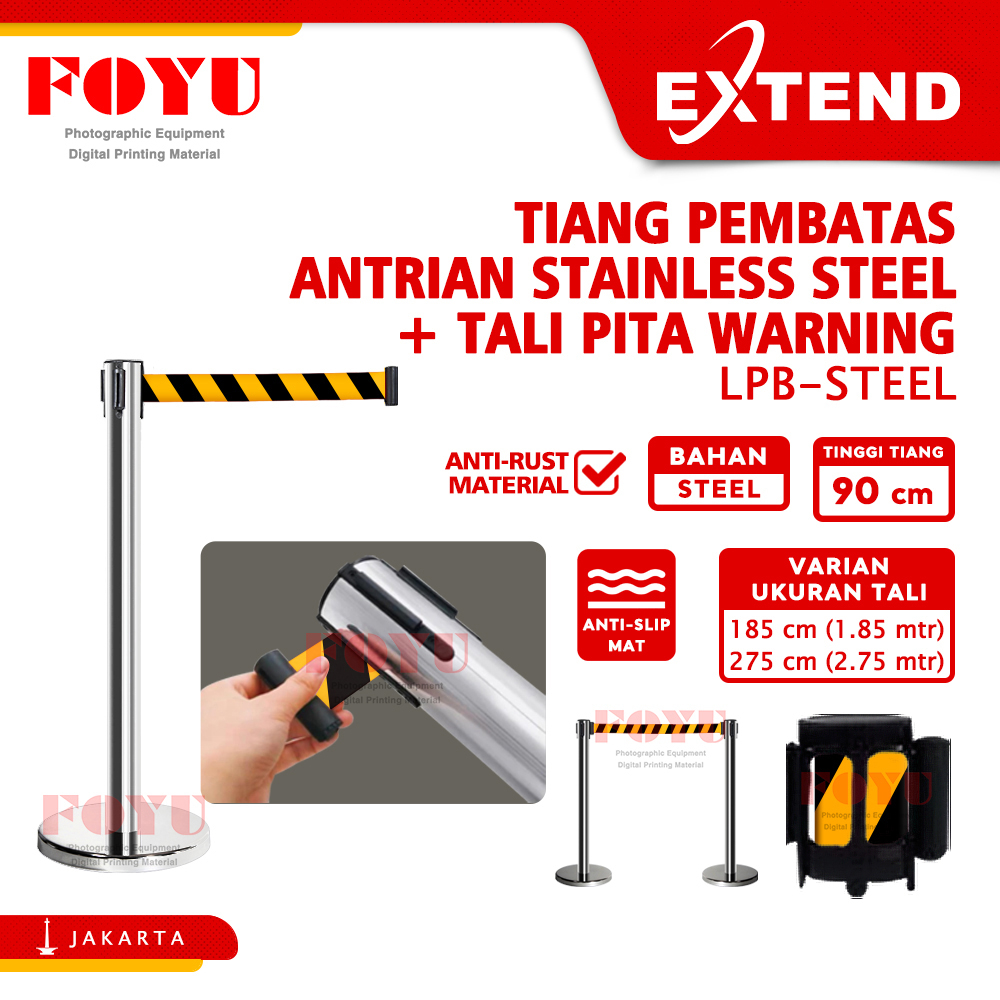 

Tiang Pembatas Antrian Antrean Pita Stainless Steel Queue Que Motif Police Line Pole Warning Railing Stand 2 3 meter Extend LPB-Steel