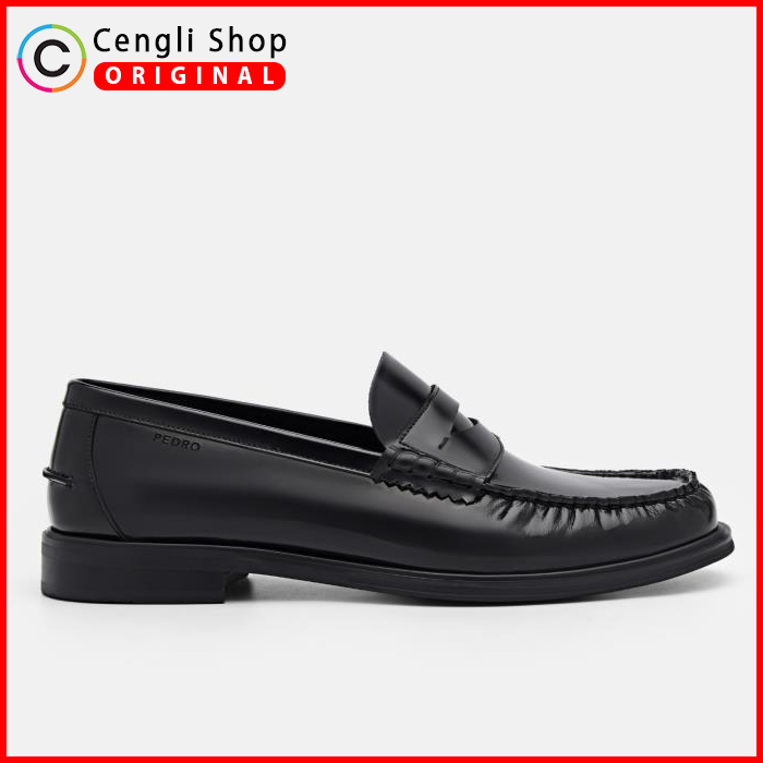 PM179 PEDRO SEPATU LOAFER PRIA ORIGINAL PANSUS KULIT ASLI ORI HITAM