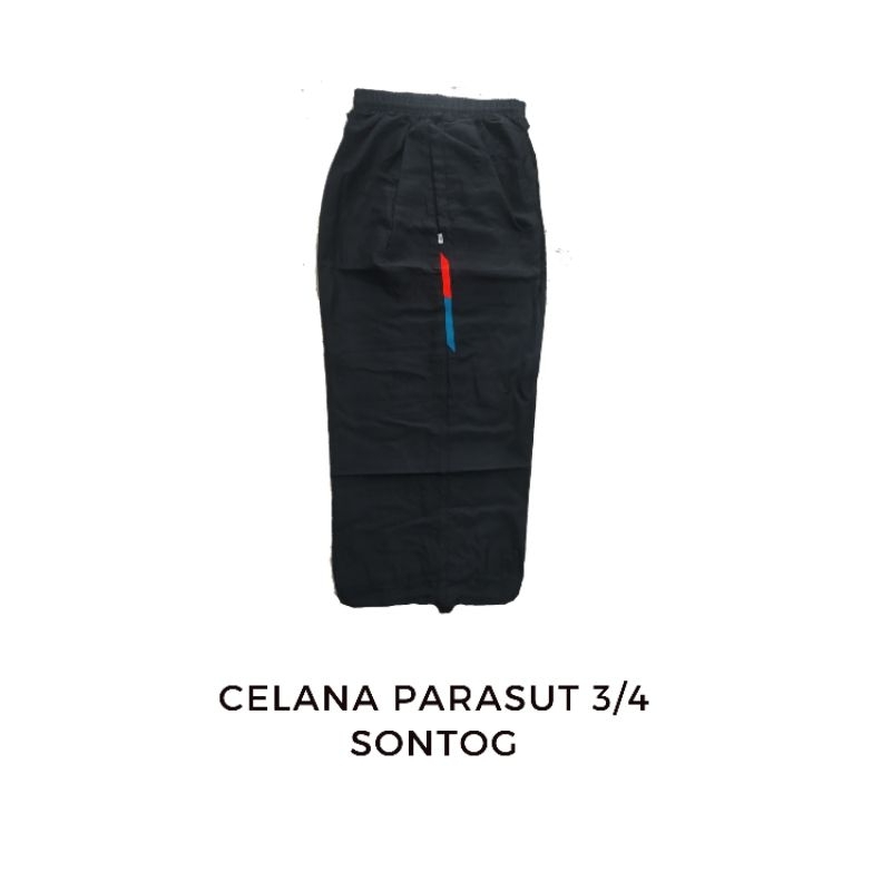 Celana Training 3/4 Sontog Pria Wanita Sport Saku Resleting Celana Sontog Lari Jogging Sepeda
