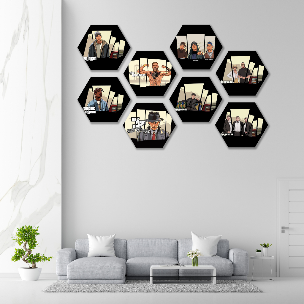 HIASAN DINDING HEXAGONAL GTA V AESTHETIC / POSTER KAYU / WALL DECOR / DEKORASI RUMAH / HIASAN KAMAR 