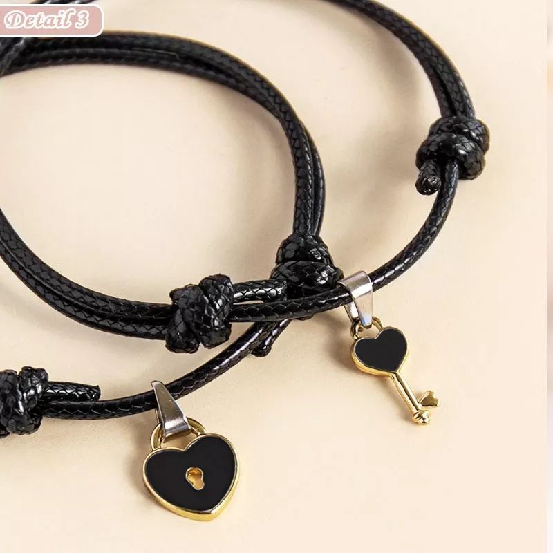 ( diolyn.id ) Gelang GEMBOK KUNCI Hitam Pink | Gelang pasangan / persahabatan | gelang couple lock k