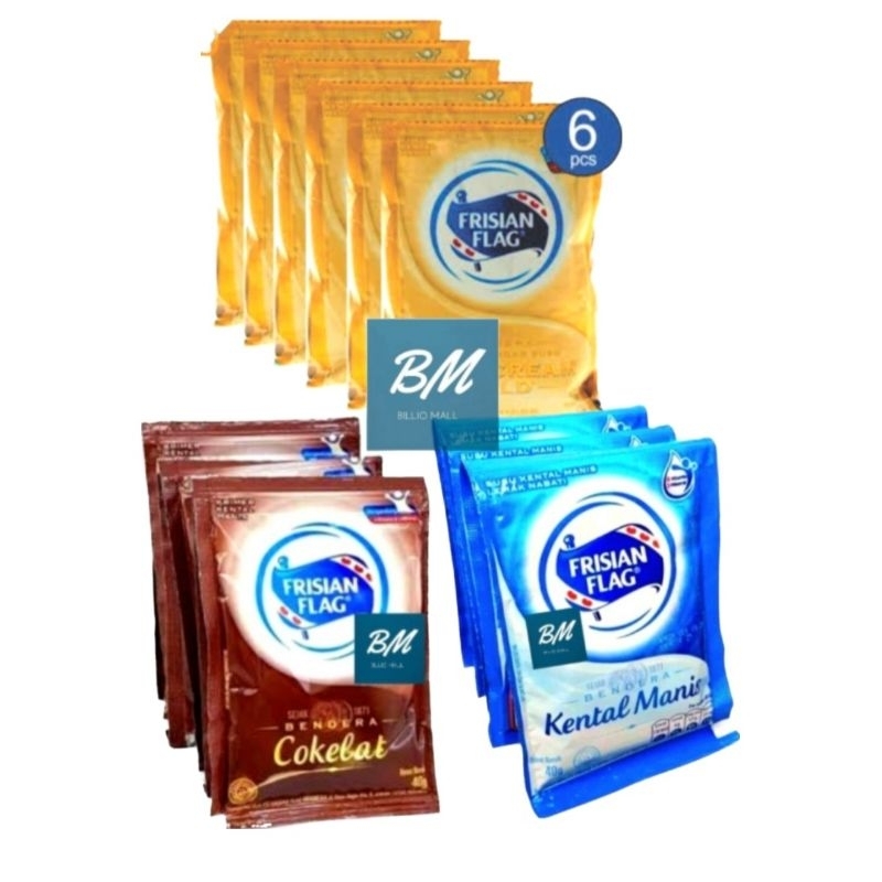 

Susu Kental Manis Frisian Flag Renceng 6 Sachet / SKM Susu Bendera Sachet Coklat Putih Gold 6 x 42 gr / SKM Frisian Flag Sachet isi 6