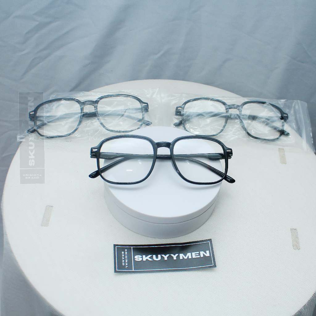 SKUYYMEN Kacamata Fashion Frame Kotak Petak Kaca Transparan Anti Radiasi Blueray Keren Unisek Pria W