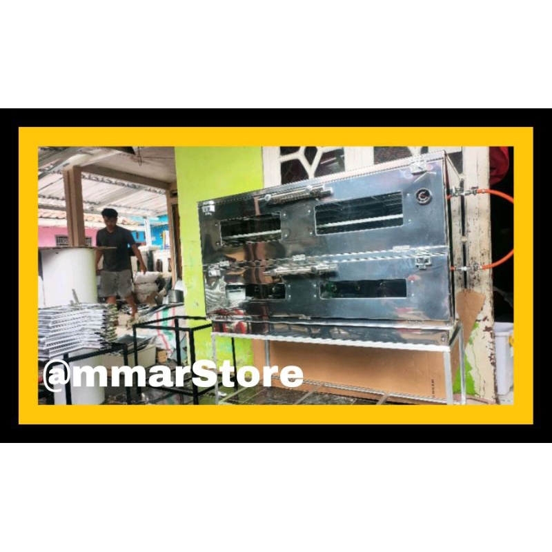 OVEN GAS UKURAN 120 BAHAN STAINLESS STEELL FULLSEAT DENGAN MEJA KAKI RODA SELANG REGULATOR TERMO DAN