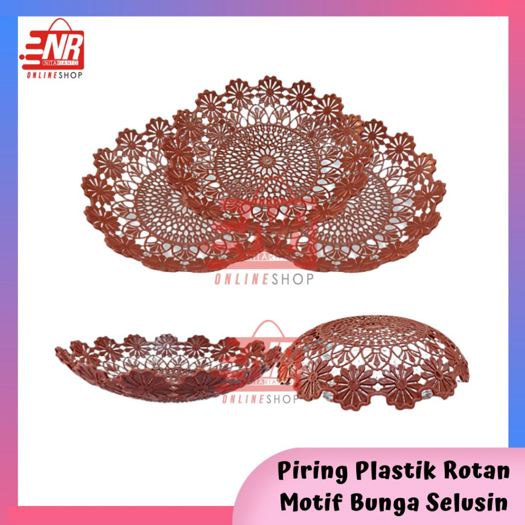 (SELUSIN) Piring Rotan Plastik Bunga - Piring Plastik Motif Bunga - Piring Pecel - Piring Rotan - Pi