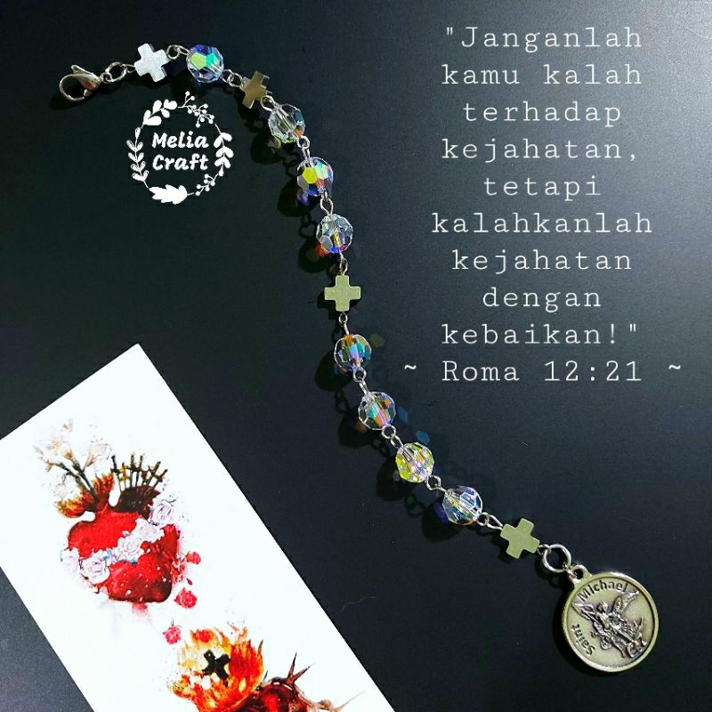 Gelang Rosario St Michael Kristal Swarovski - Include Kartu Doa