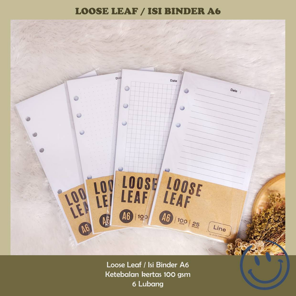 

LOOSE LEAF ISI KERTAS FILE BINDER PUTIH A6 LINE GRID DOTS BLANK l GARIS KOTAK TITIK POLOS l 100 GSM